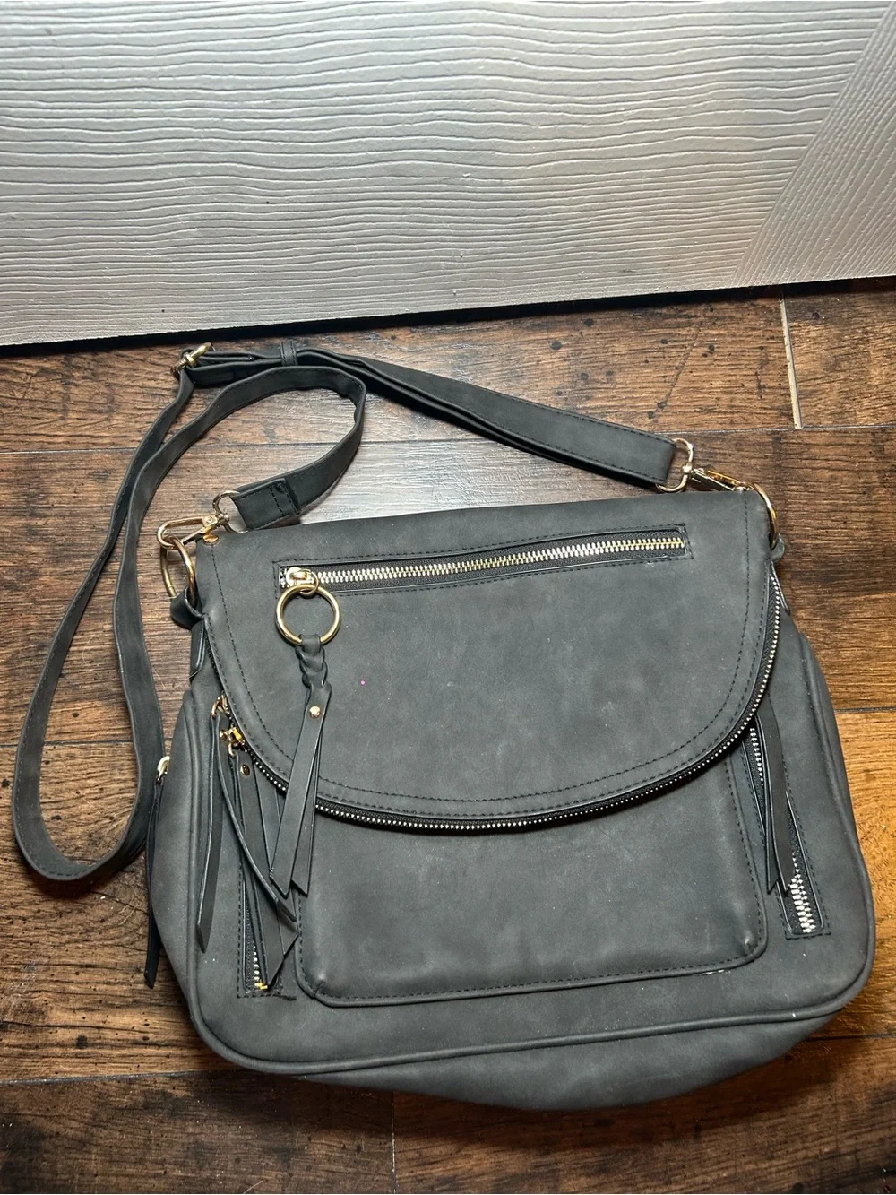 Xhilaration Charcoal Grey Crossbody Bag with Gold Hardware